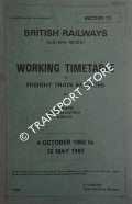 Working Timetable of Freight Train Services - Section YJ - Doncaster, Leeds and Sheffield Divisions - 4 October 1982 to 15 May 1983 by British Railways Eastern Region